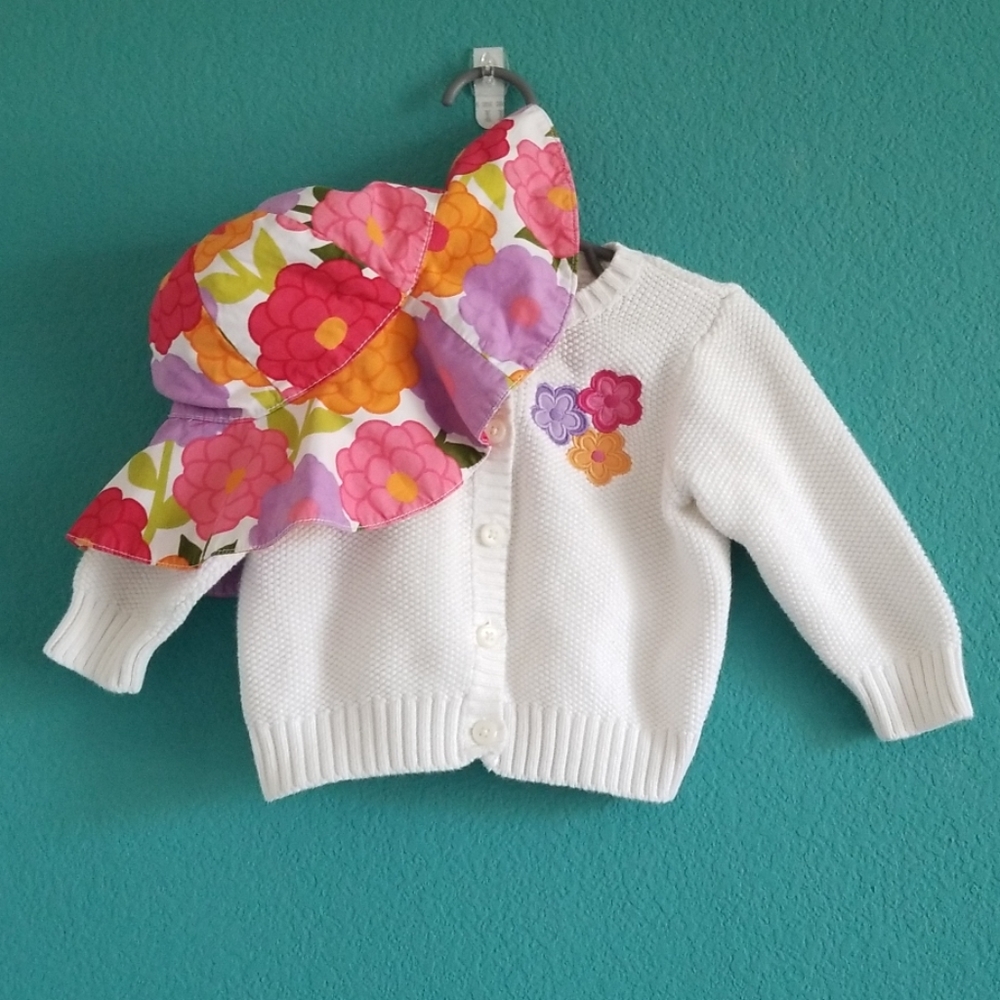 Gymboree Multicolor Floral Daisy Cardigan Hat Pant